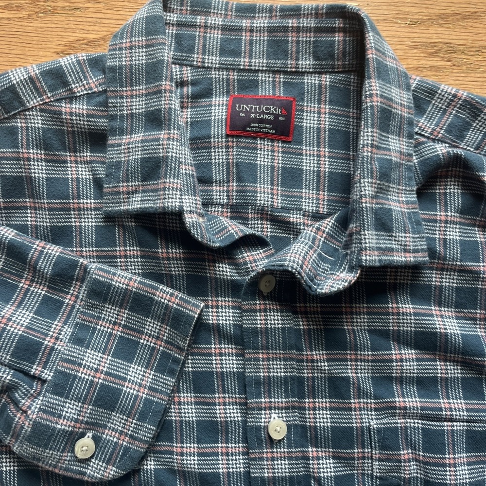 Untuckit Balthazar Mens Long Sleeve Button Up Shirt Soft‎ Blue Plaid Cotton XL